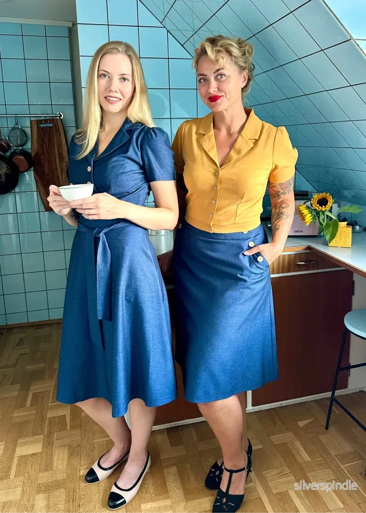 A-linjeformad kjol med knappar - mörk denimblå - Bild 3