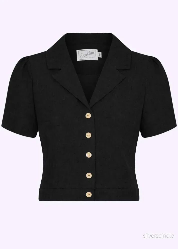 Daisy kortärmad skjorta - svart linen