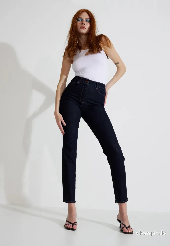 HIGHWAIST DENIM JEANS - Mörkblå