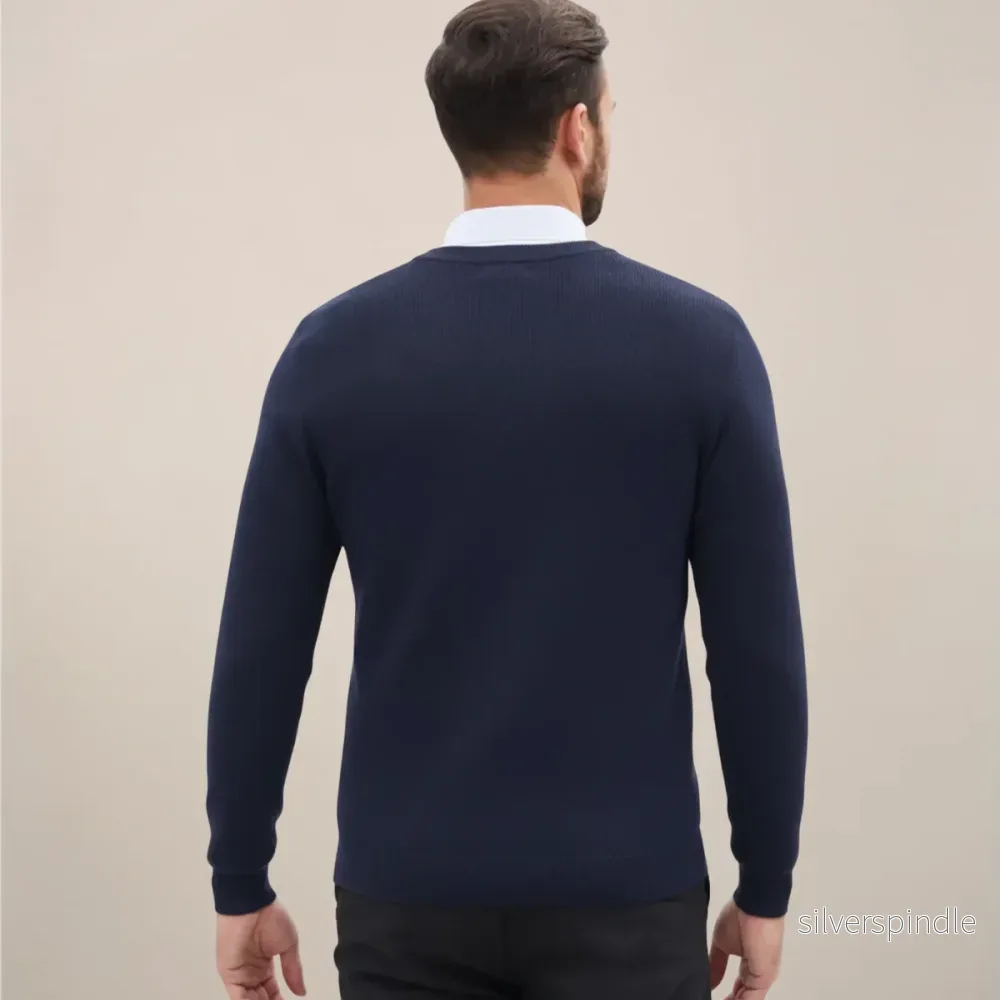 Klassisk V-ringad Tröja för Herr med Raffinerad Stickning | Mångsidig Design för Komfort och Stil - Bild 2