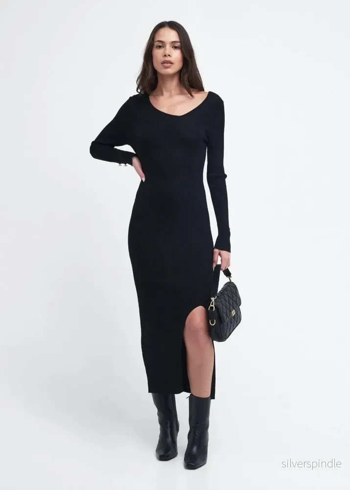 Barbour International Piquet Knitted Midi Dress Black Barbour International Piquet Knitted Midi Dress Black
