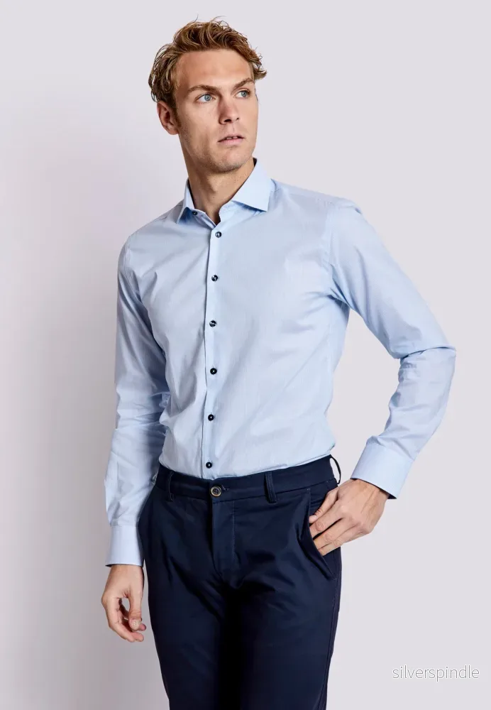 BS Dane Slim Fit Skjorta - Light Blue/White - Bild 3