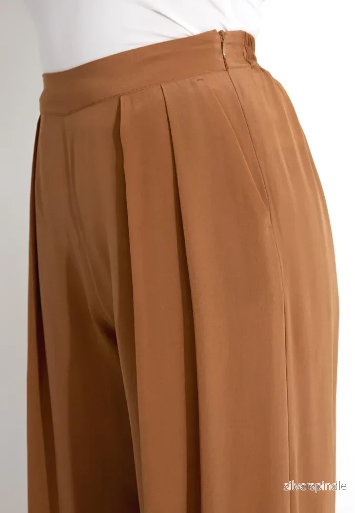 SILK WIDE LEG TROUSERS - Brun - Bild 2