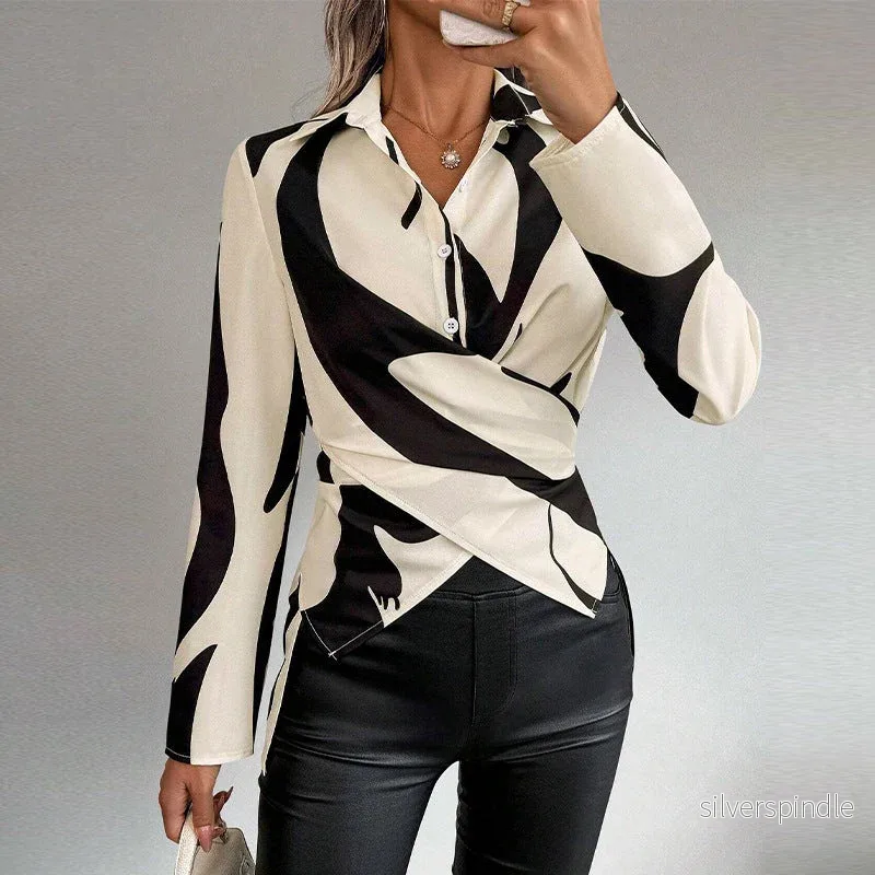 Emma | Slim-Fit Långärmad Skjorta med Korssnörning och Kontrasttryck - Bild 3