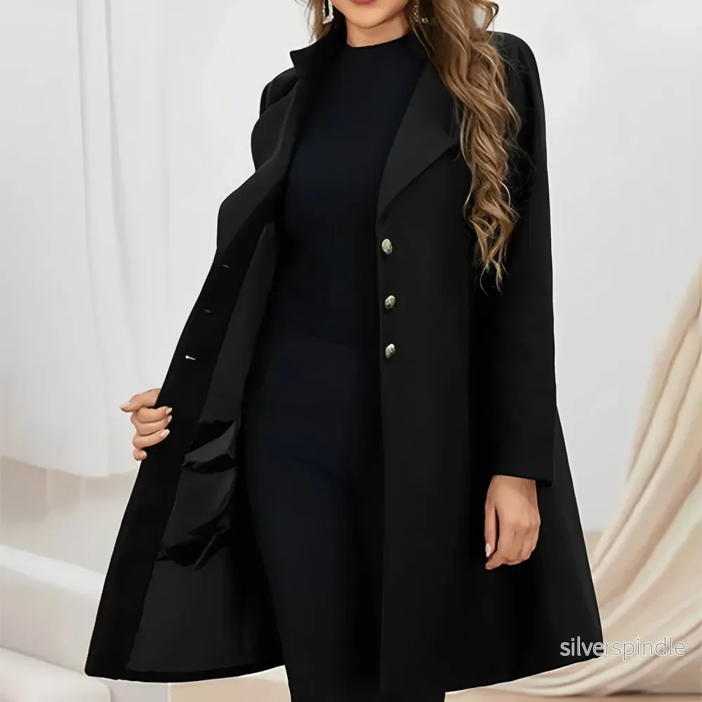Elegant Vinterkappa Dam | Slim Fit Ullkappa med Högkvalitativ Tygblandning | Tidlös Stil för Värme och Komfort - Bild 2