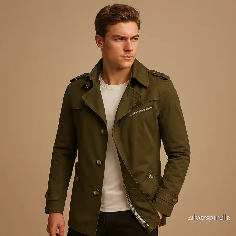 Klassisk Trenchcoat för Män | Vattentät Design med Dubbelknäppning | Elegant Skydd mot Regn - Bild 3
