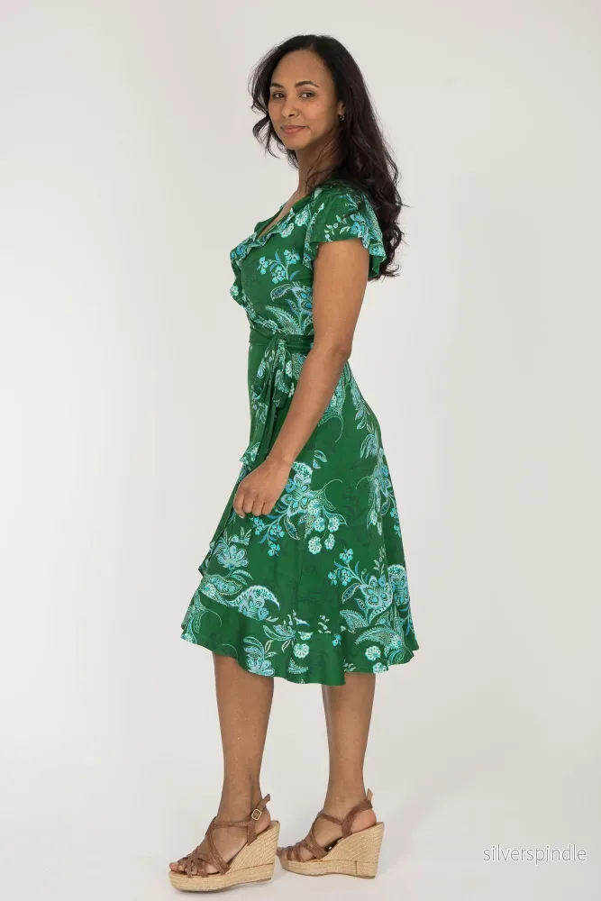 Ruffle wrap short jersey dress - Green - Bild 3
