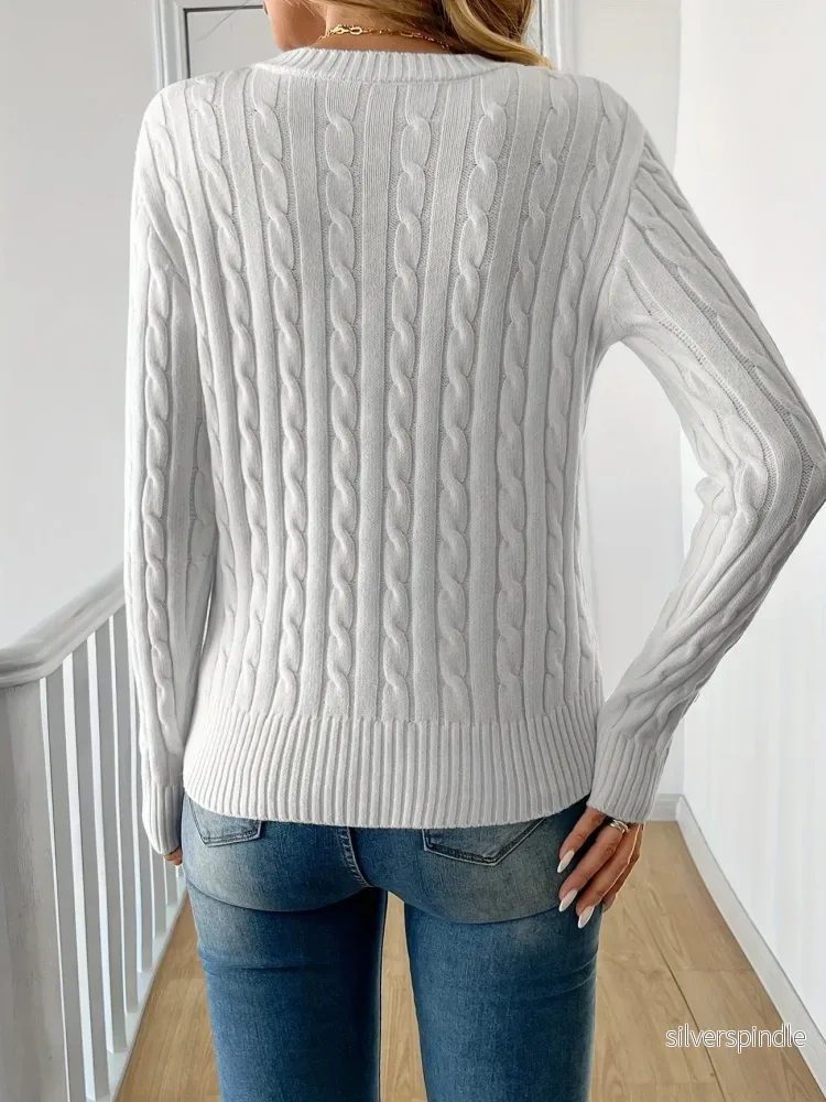 Mia | Klassisk Enfärgad Stickad Dam Tröja - Bild 2
