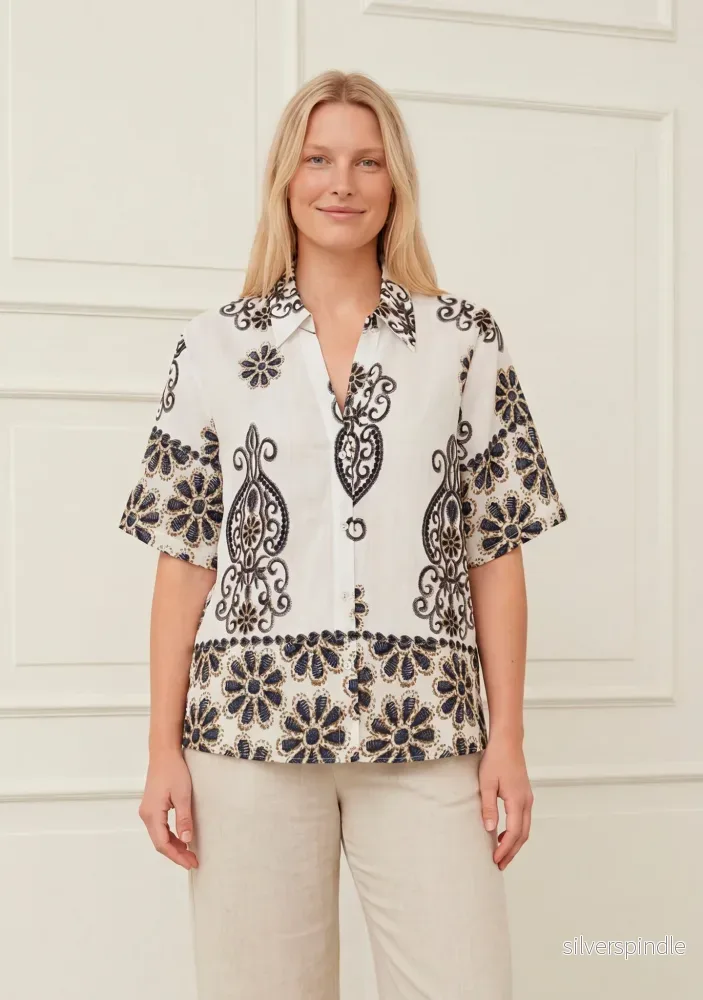 Ane Button Shirt – Summer Border Print Ane Button Shirt – Summer Border Print