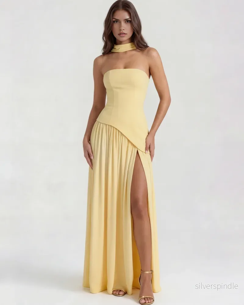 Mia | Elegant Axelbandslös Maxi Klänning