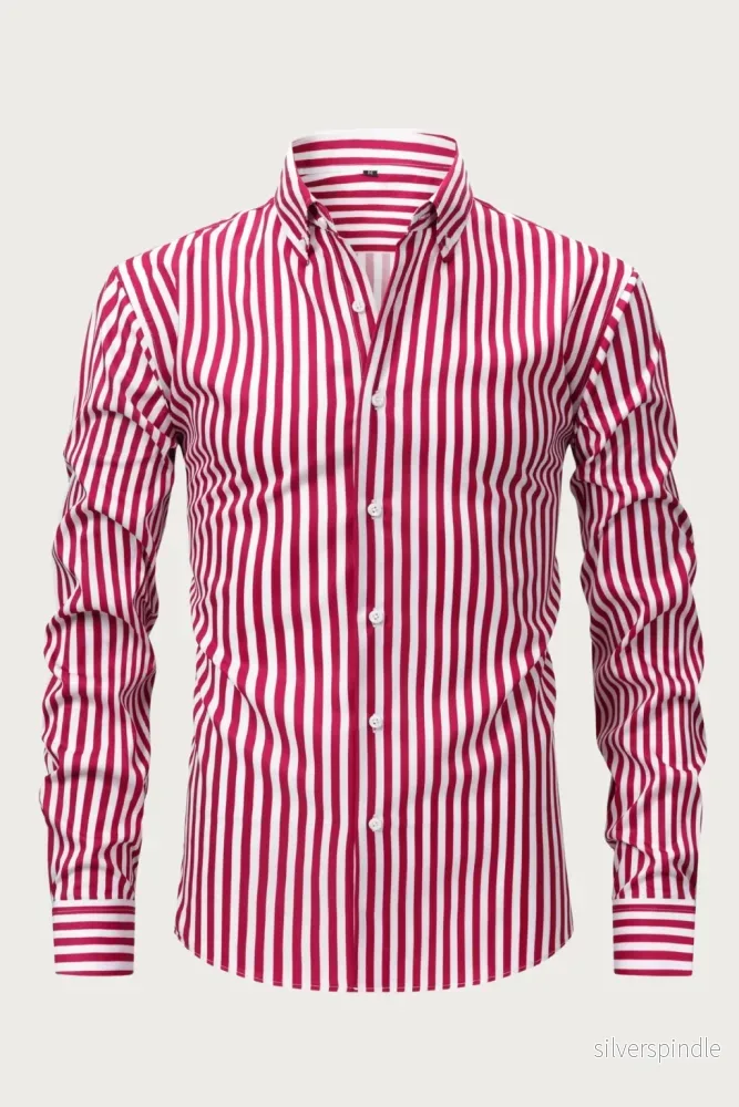 Randig Skjorta för Män med Button-Down Krage | Avslappnad Passform för Tidlös Stil - Bild 3