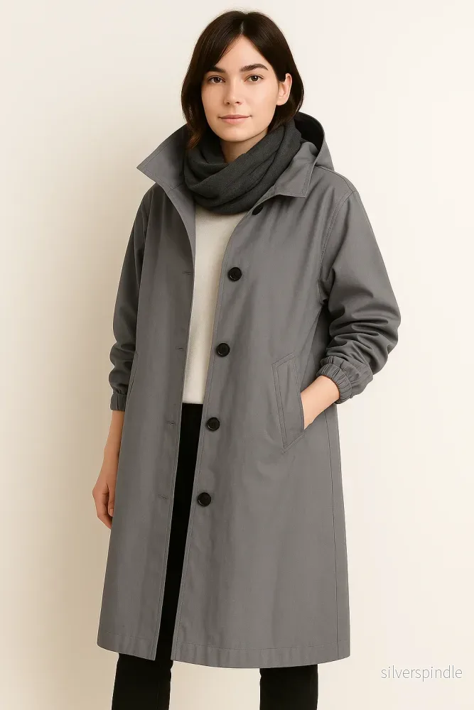 Sophie | Elegant Lång Trenchcoat Med Huva Och Fickor - Bild 3