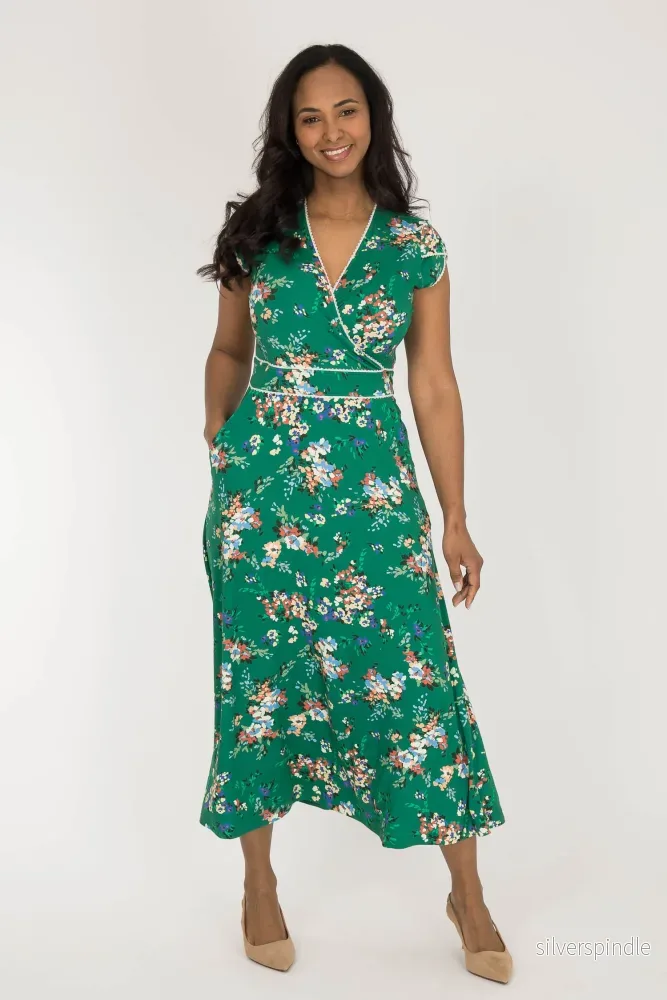 Picot pocket midi jersey dress – Green Picot pocket midi jersey dress – Green