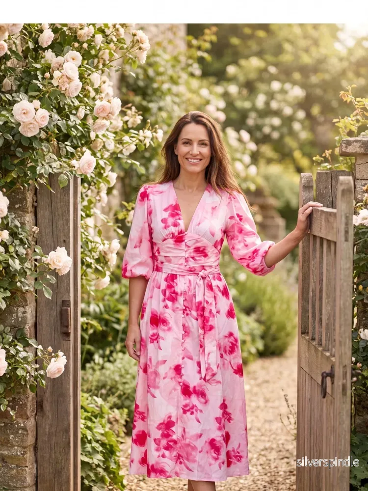 Sophie | Långärmad midiklänning med blommönster - Bild 2
