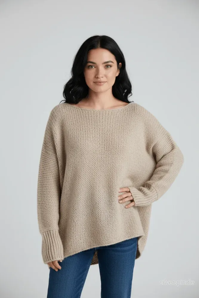 Oversized Rosa Stickad Tröja Dam med Off-Shoulder Design | Mjuk och Varm för Kalla Dagar - Bild 3