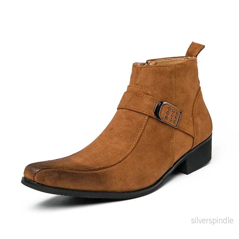 Elegant Ankelstövlar för Män med Spetsig Tå & Dekorativt Spänne | Perfekta för Business-Casual Stil - Bild 3