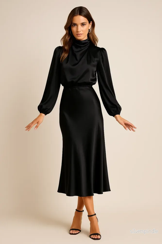 Anna | Elegant Hög Hals Midi Klänning för Dam | Modell 2