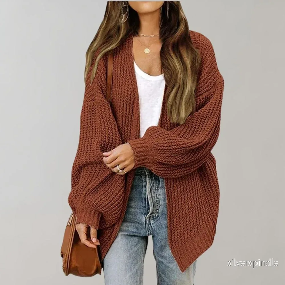 Mångsidig Svart Stickad Kofta för Kvinnor med Öppen Front | Elegant Oversize Design för Komfort och Stil - Bild 2
