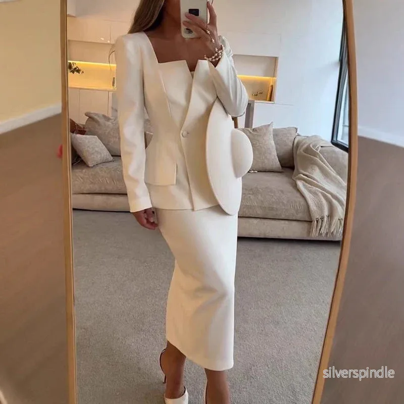 Olivia | Elegant Tvådelat Set Dam Kjol och Långärmad Topp - Bild 3