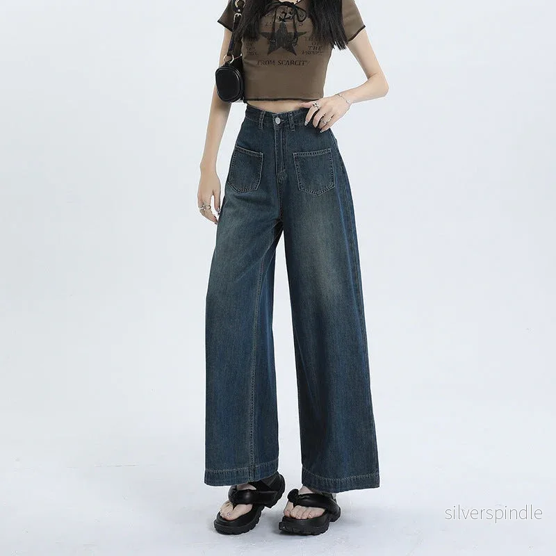 Mia | Retro Lösa Hög Midja Byxor Dam i Denimblandning - Bild 2
