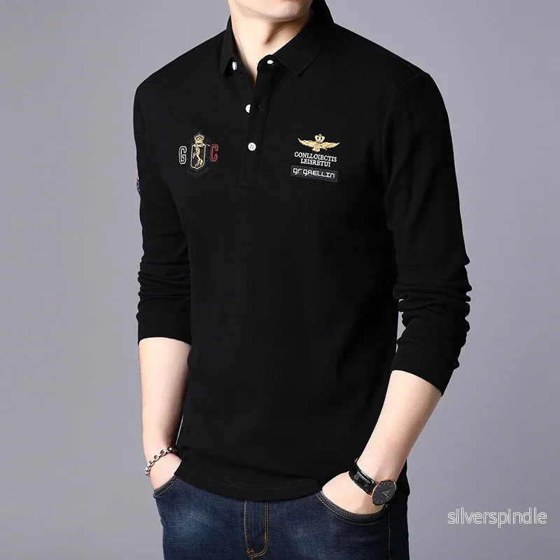 Oliver | Slim Fit Långärmad T-shirt Herr med Slagkrage