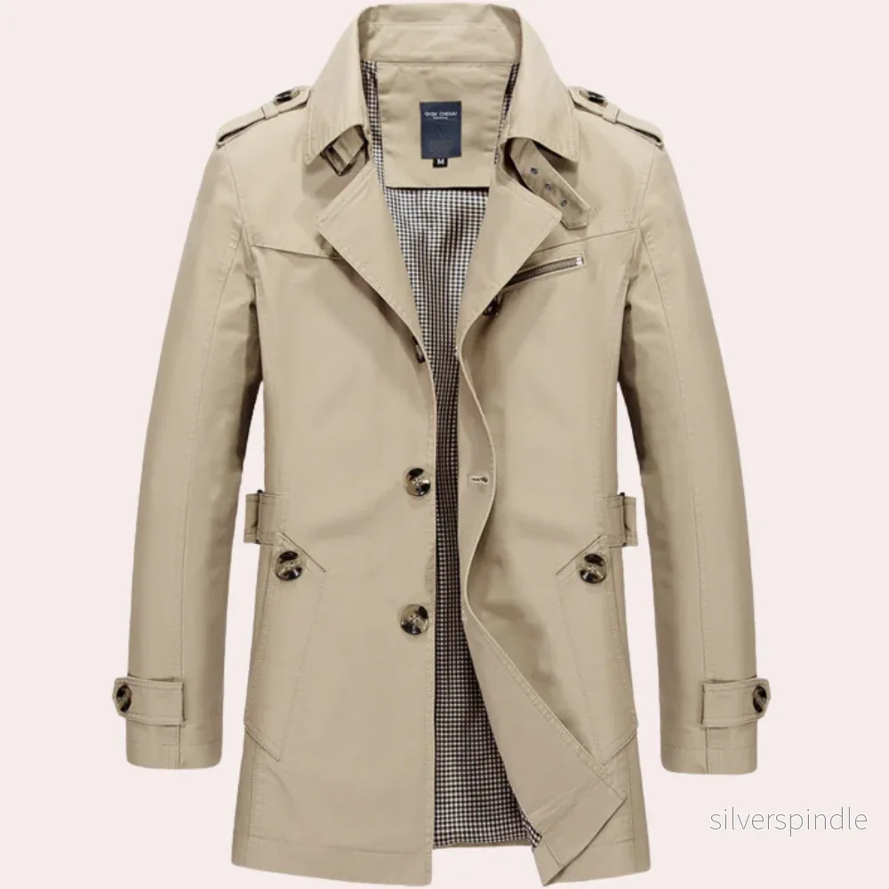 Klassisk Trenchcoat för Män med Vattentätt Tyg och Många Fickor | Tidlös Elegans för Skydd och Stil - Bild 3