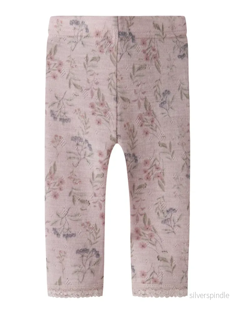Wang 100% Merinoull Leggings Med Blommor