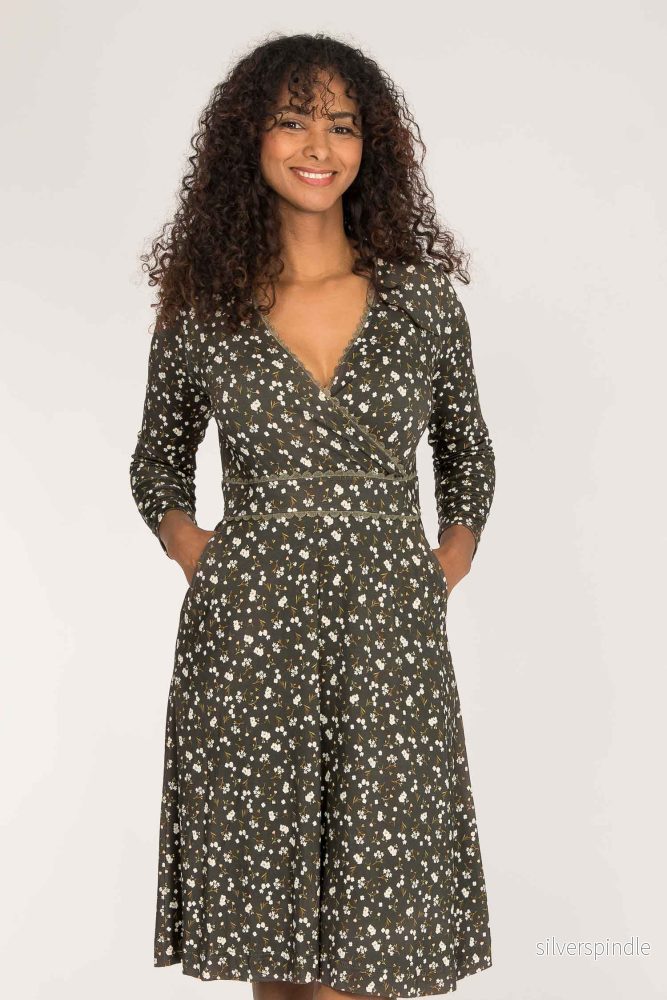 Picot pocket short jersey dress – Brown