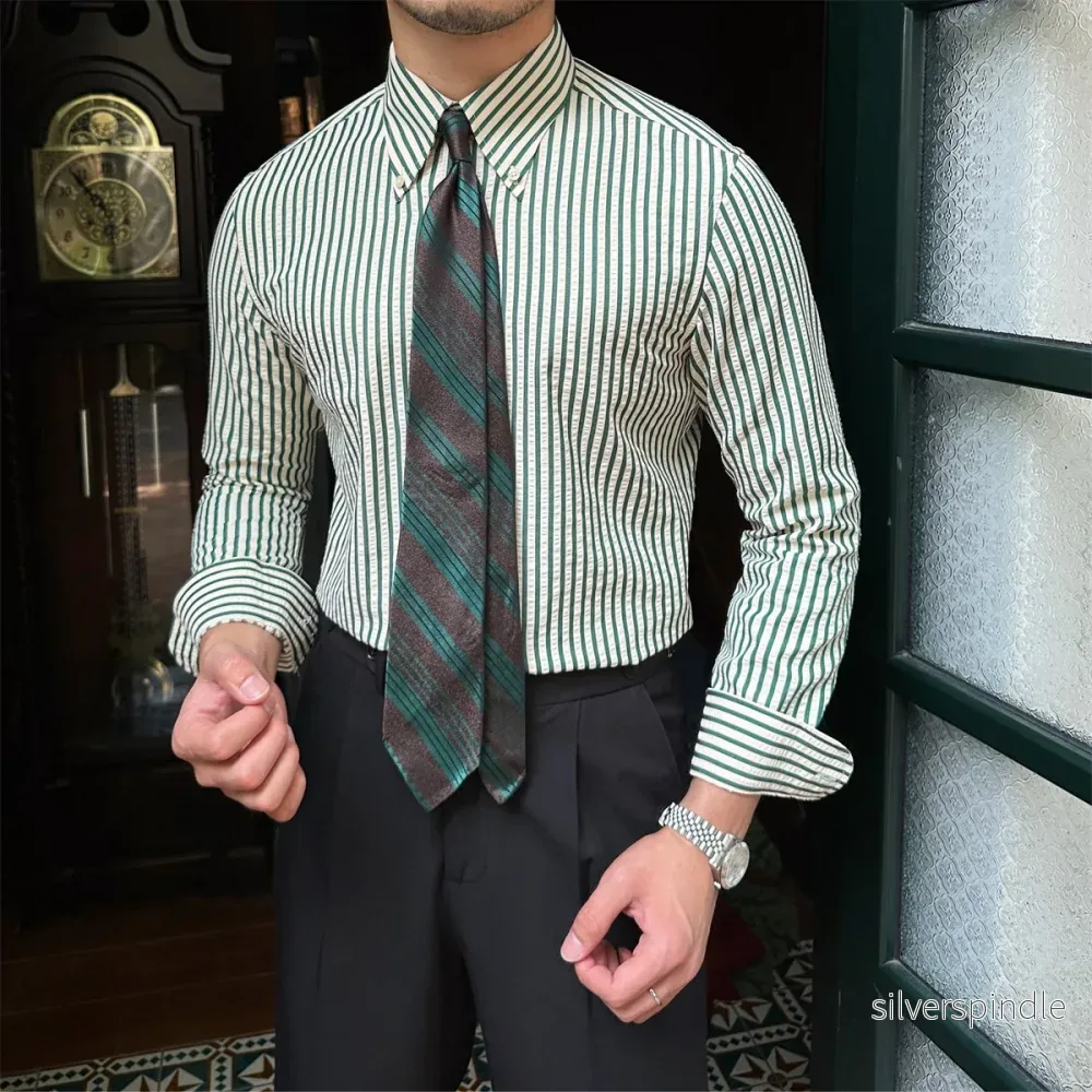 Ethan | Randig Långärmad Herrskjorta med Spänne och Stil - Bild 3