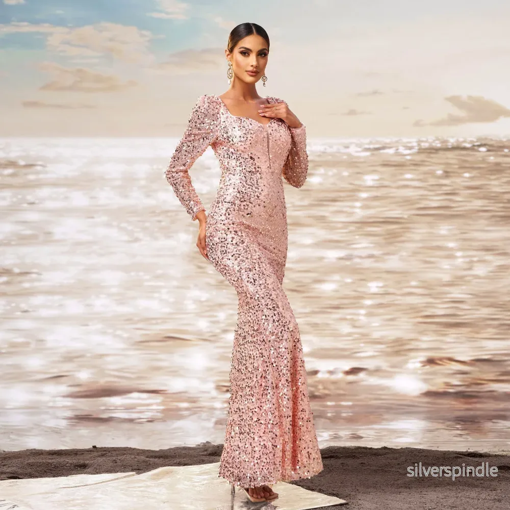 Olivia | Elegant Långärmad Klänning med Paljetter - Bild 3