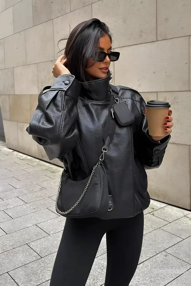 Sofia | Elegant Figursydd Bikerjacka Dam för Vinterbruk - Bild 2