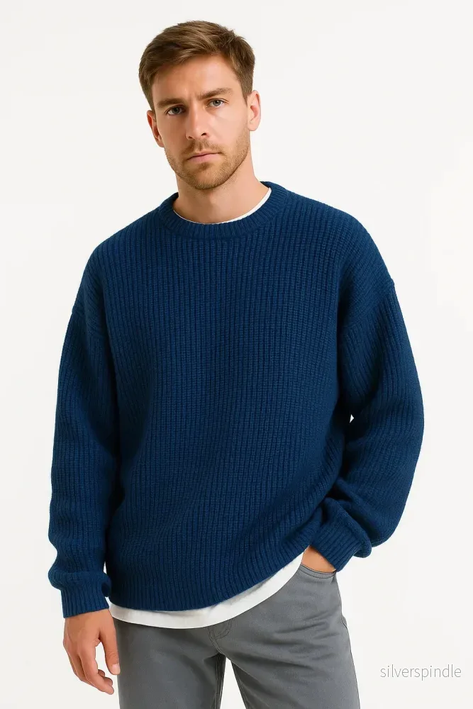 Stickad Tröja för Män med Ribbad Design | Oversized Passform för Komfort och Värme Stickad Tröja för Män med Ribbad Design | Oversized Passform för Komfort och Värme