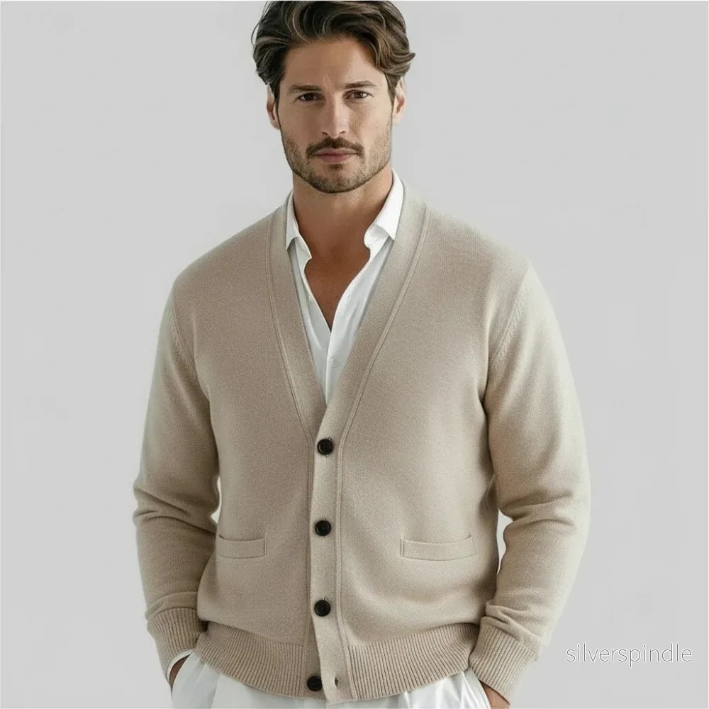 Klassisk Herrcardigan | V-ringad Design med Knappstängning | Elegant Lager för Alltider