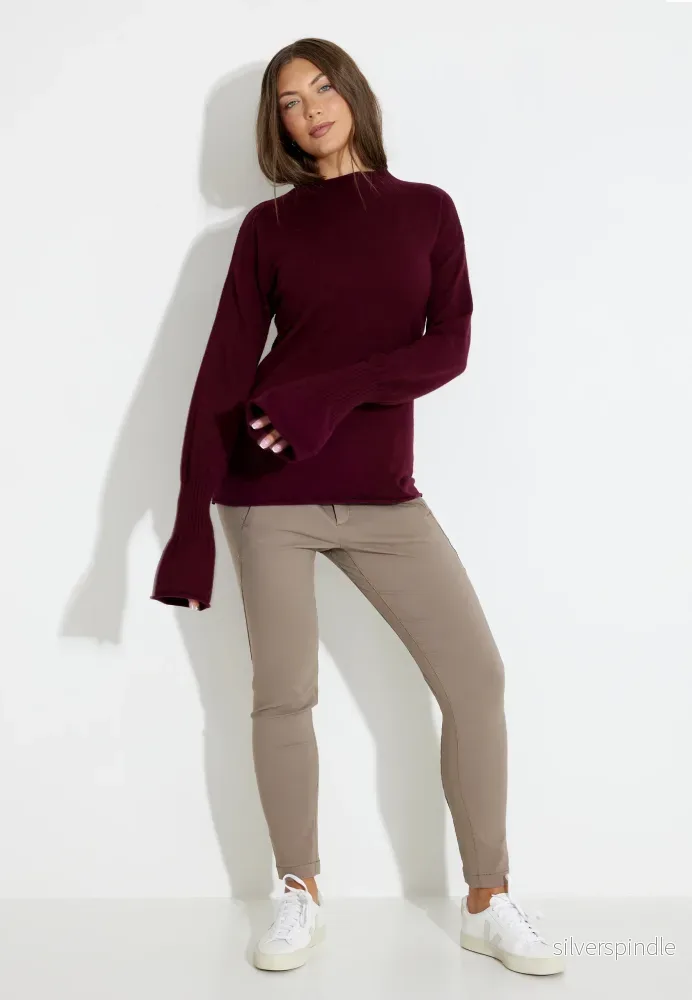 SLEEVE RIB KNIT POLOTRÖJA - Wine Red