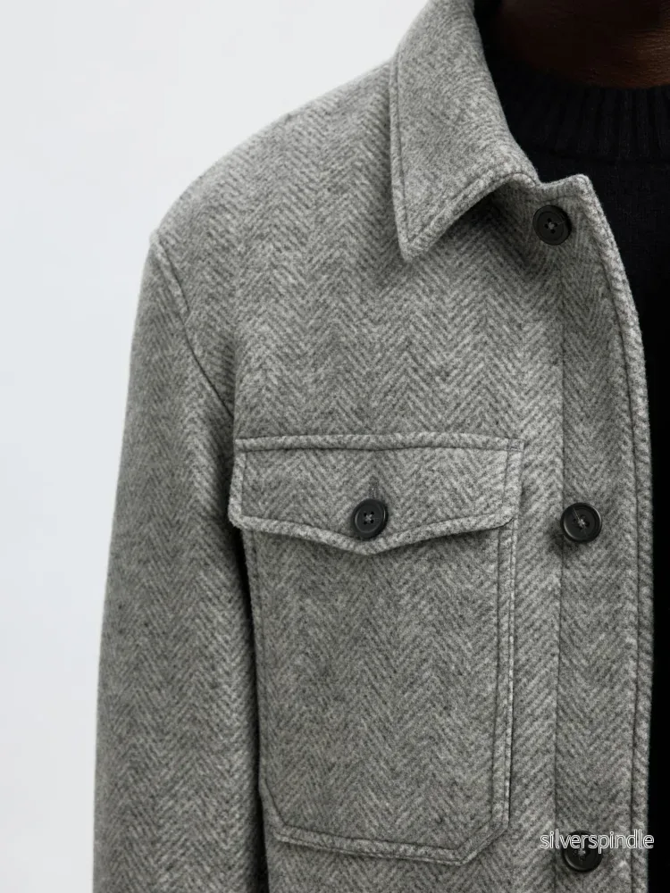 MITCH WOOL BLEND SHACKET GREY MELANGE PATTERN