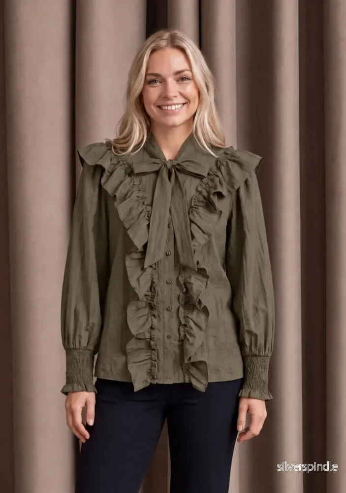 Olise Flounce Shirt – Khaki Olise Flounce Shirt – Khaki