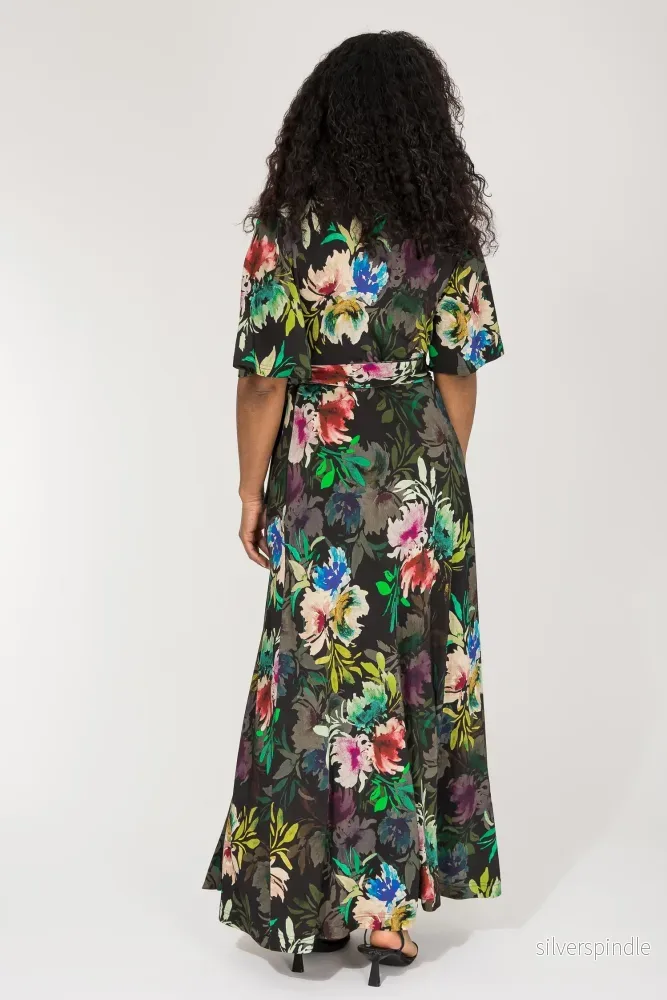Bestie shine wrap maxi jersey dress - Black flowers - Bild 3