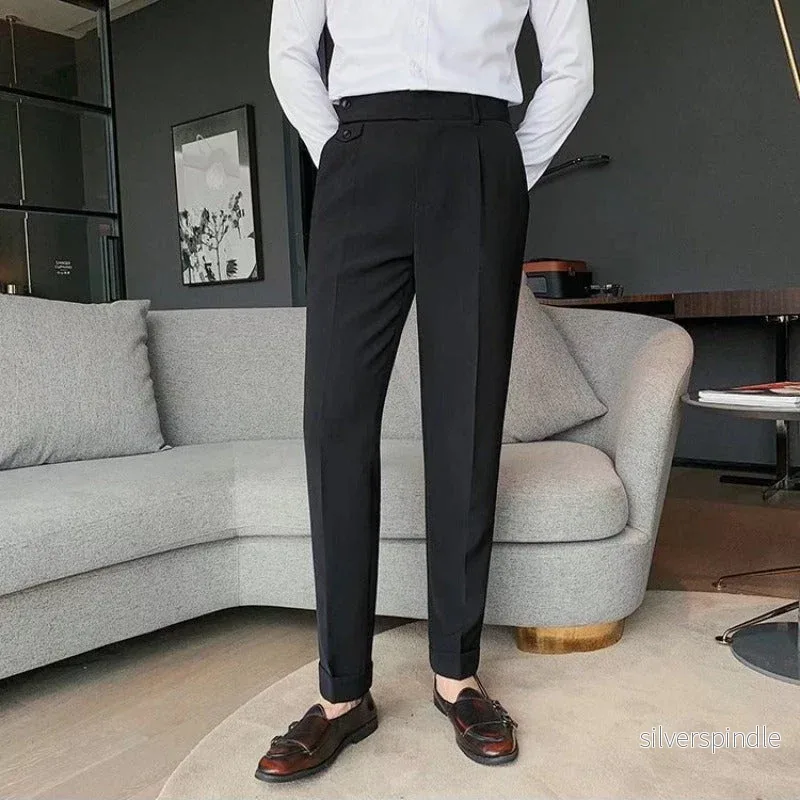 Ethan | Slim Fit Herrbyxor med Rak Ben och Elegant Drapering