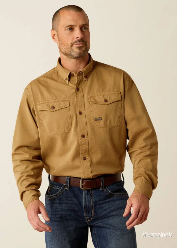 Ariat Rebar Washed Twill LS Work Shirt Khaki Ariat Rebar Washed Twill LS Work Shirt Khaki
