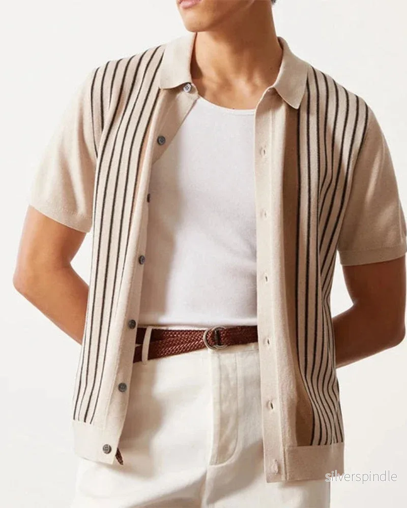 Ethan | Elegant Kortärmad Polo Skjorta Med Vertikala Ränder - Bild 3