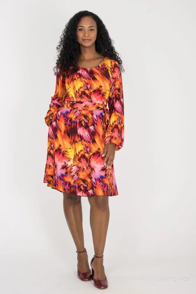A-lined belted short jersey dress – Pink-orange A-lined belted short jersey dress – Pink-orange