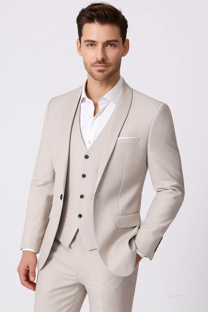 Elegant Tredelad Kostym Herr med Slim Fit och Sjalslag | Perfekt för Formella Evenemang