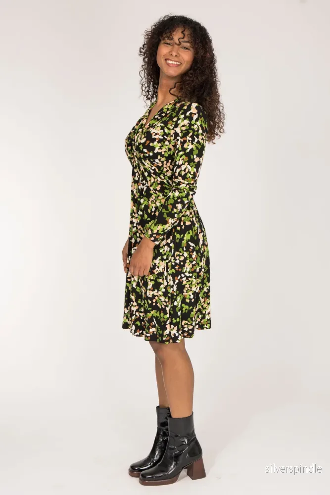 Knot draped short jersey dress – Black printed Knot draped short jersey dress – Black printed
