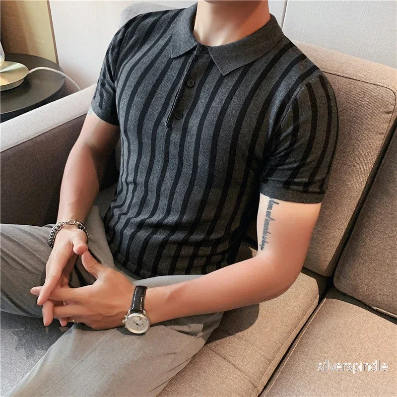 Ethan | Randig Kortärmad Pikétröja i Stretchig Design - Bild 2