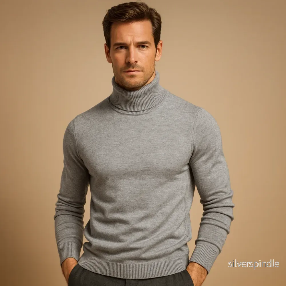 Elegant Herr Tröja | Slim Fit Rullhalströja i Mjukt Tyg för Komfort och Stil - Bild 2