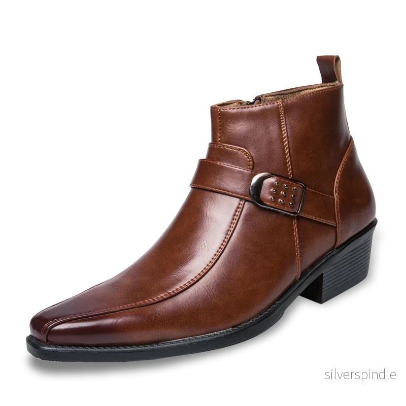 Elegant Ankelstövlar för Män med Spetsig Tå & Dekorativt Spänne | Perfekta för Business-Casual Stil Elegant Ankelstövlar för Män med Spetsig Tå & Dekorativt Spänne | Perfekta för Business-Casual Stil