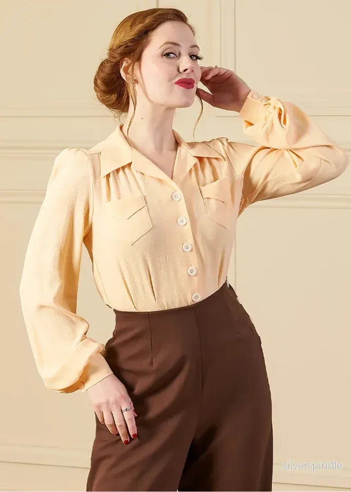 Sweetheart skjorta i vintage stil - aprikosfärgad - Bild 3