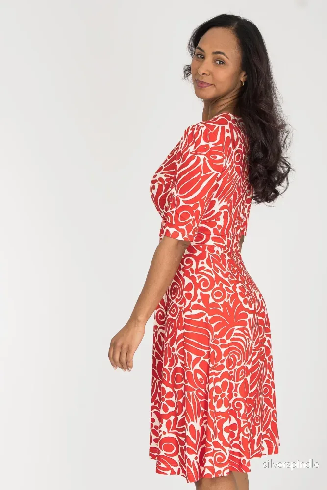 Slip-On wrap short jersey dress - Coral Red - Bild 3