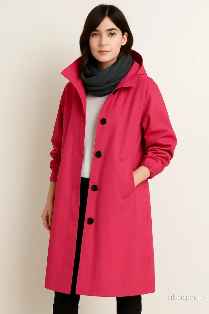 Sophie | Elegant Lång Trenchcoat Med Huva Och Fickor - Bild 2