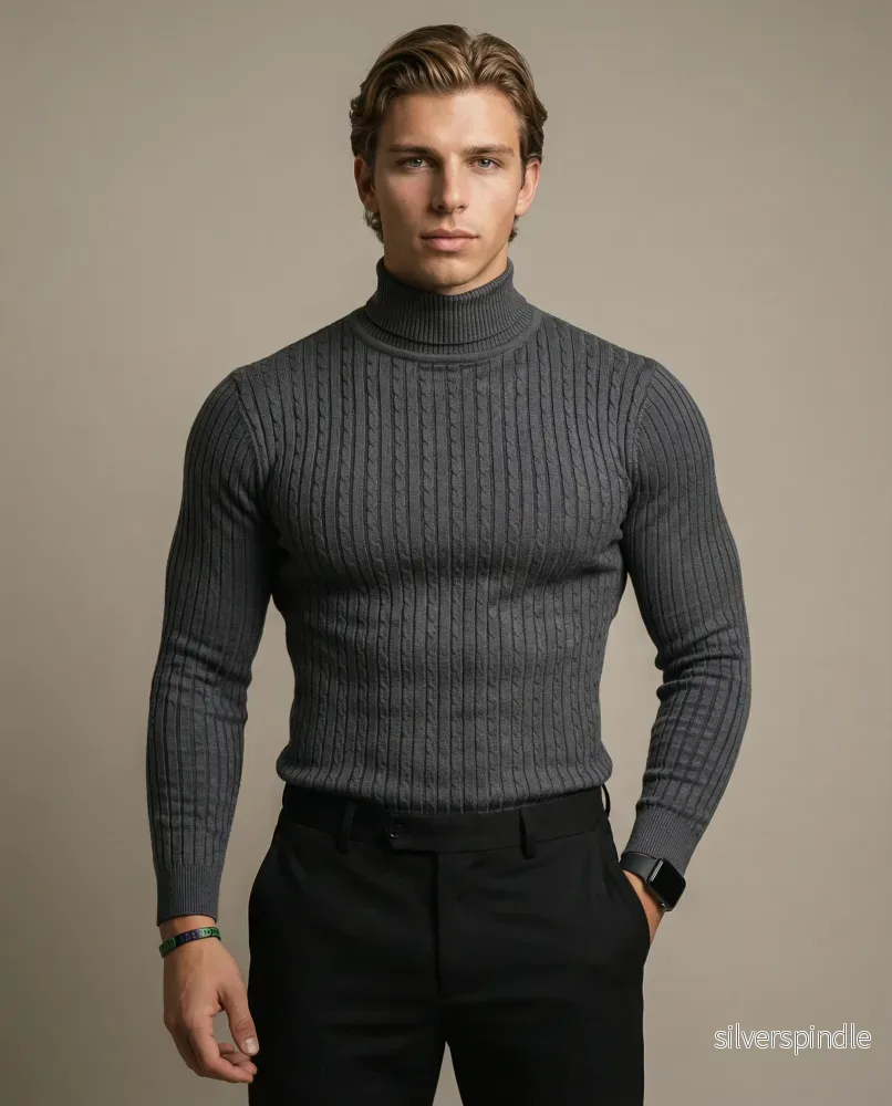 Oliver | Modern Ribbad Turtleneck Tröja för Vintern - Bild 2